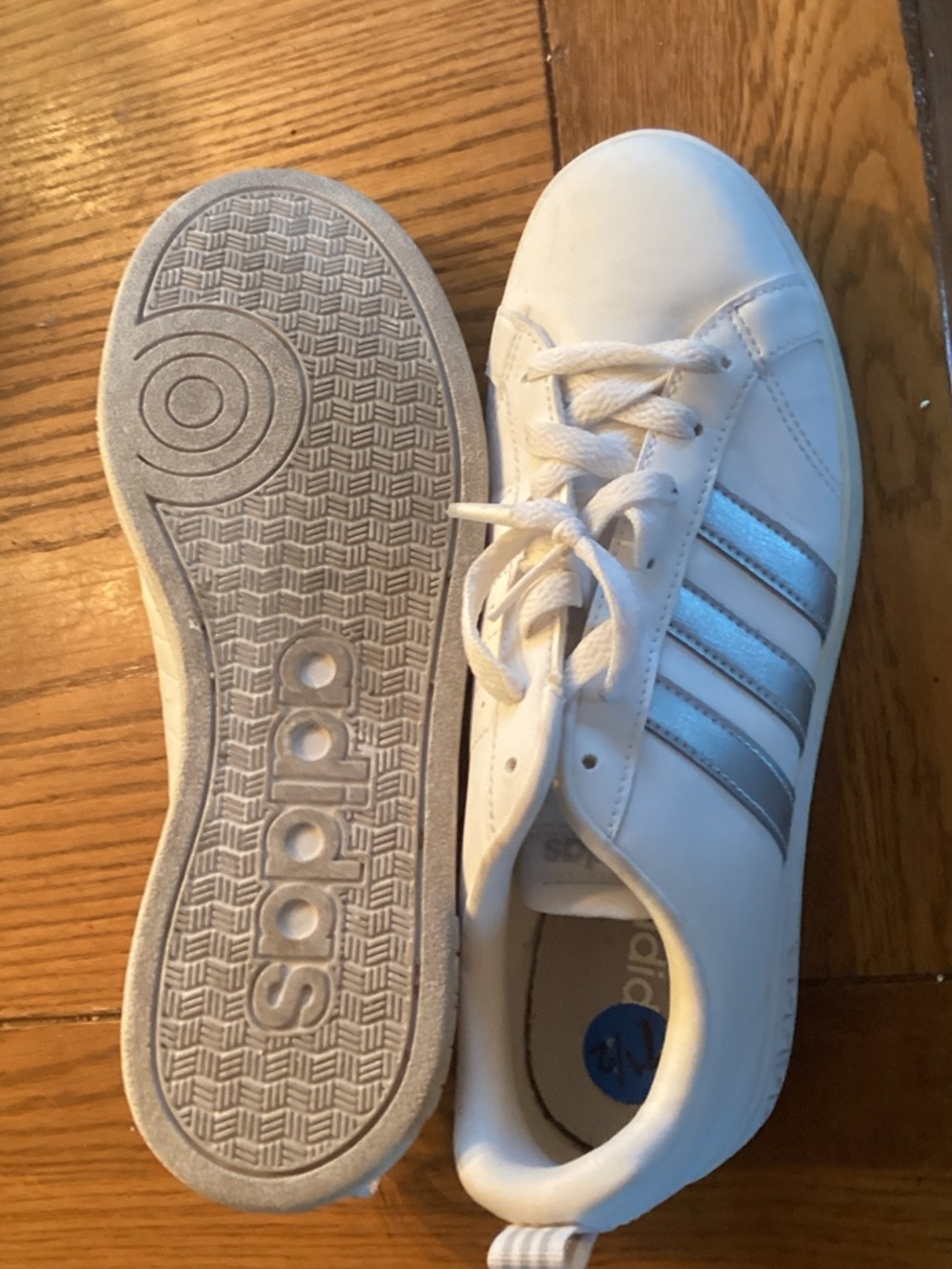 adidas White Sneakers with Silver Three Stripes - Picture 2 of 2